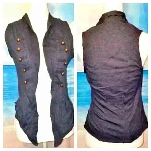 WET SEAL Womans DENIM BLUE Open Fitted SWING Shrug VEST Top RETRO Vtg size Sm